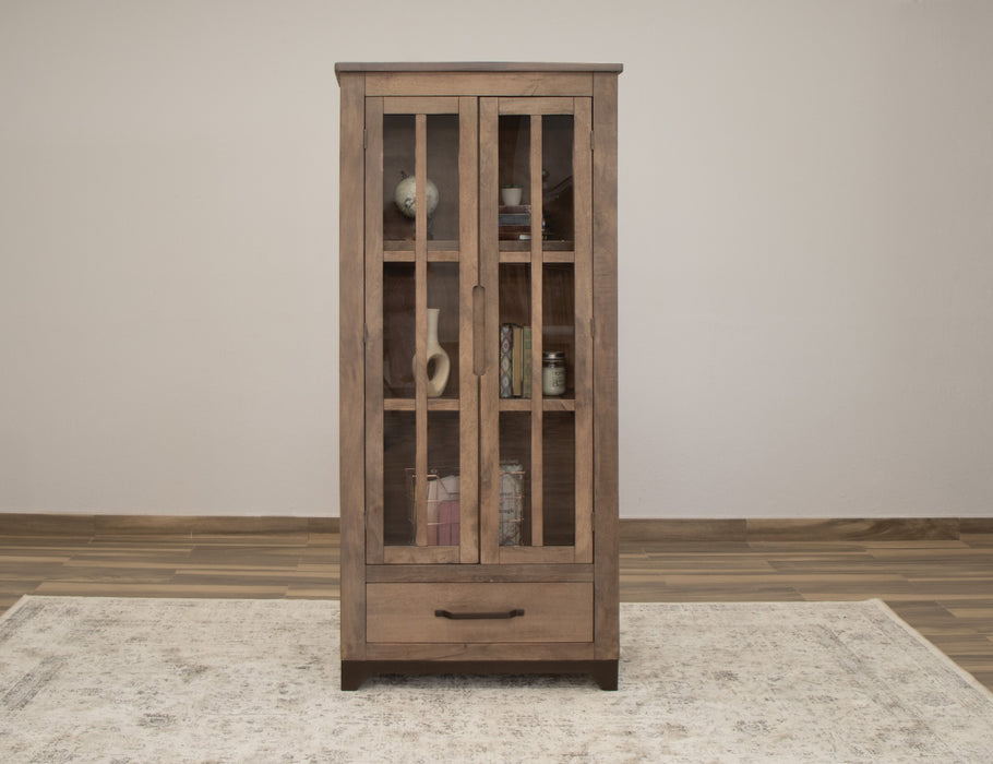 Natural Parota 2 Glass Doors and 1 Drawer, Cabinet
