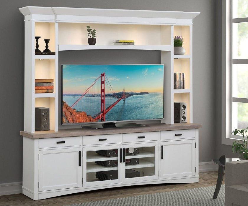 Parker House Americana Modern 92 in. TV Console with Hutch, Back Panel and LED Lights in Cotton